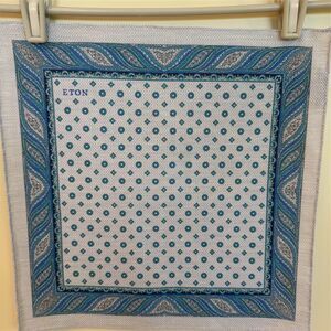 Eton Men's Blue Geometric Patterned Pocket Square Handkerchief